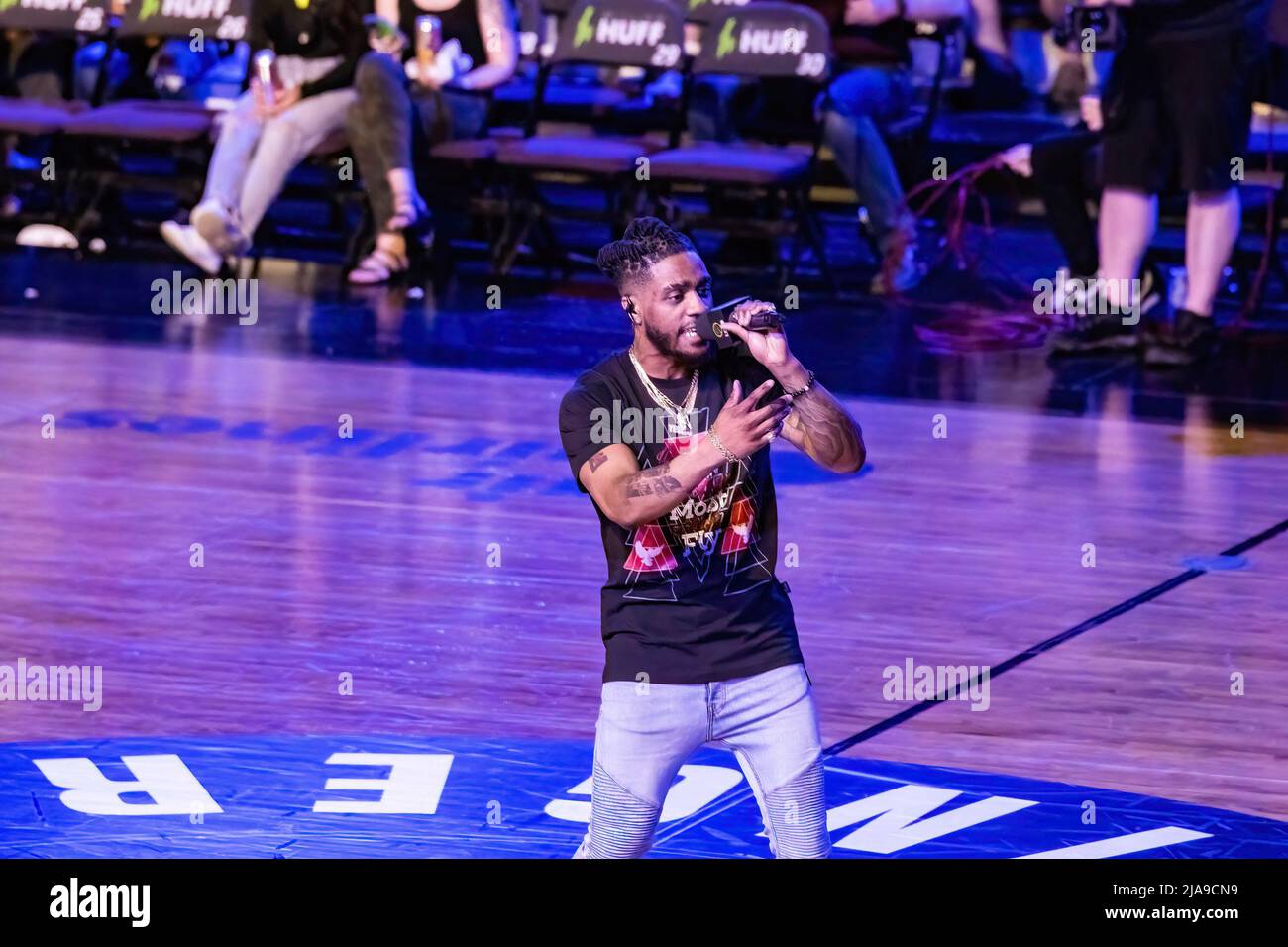 Edmonton, Canada. 27th May, 2022. Edmonton Rapper OG Jonah performs during the Half-Time at the Edmonton Stingers home opener at Edmonton Expo Centre. (Photo by Ron Palmer/SOPA Images/Sipa USA) Credit: Sipa USA/Alamy Live News Stock Photo