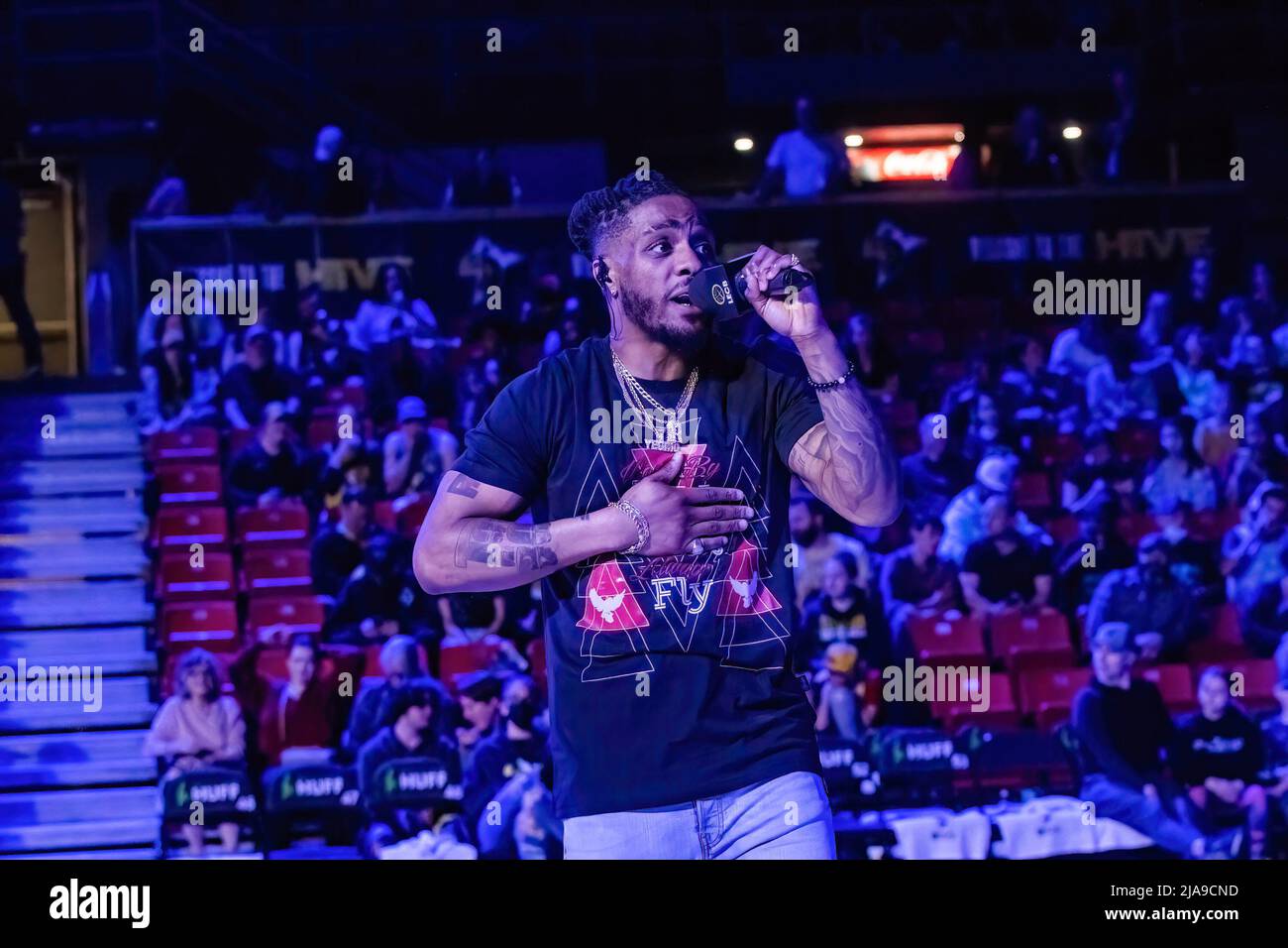 Edmonton, Canada. 27th May, 2022. Edmonton Rapper OG Jonah performs during the Half-Time at the Edmonton Stingers home opener at Edmonton Expo Centre. (Photo by Ron Palmer/SOPA Images/Sipa USA) Credit: Sipa USA/Alamy Live News Stock Photo