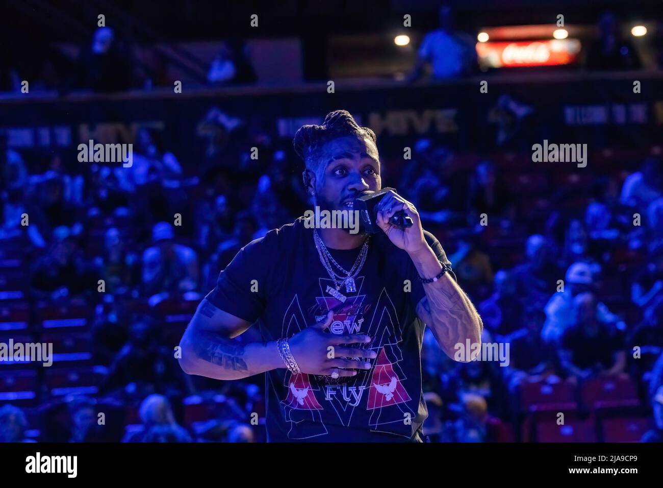 Edmonton, Canada. 27th May, 2022. Edmonton Rapper OG Jonah performs during the Half-Time at the Edmonton Stingers home opener at Edmonton Expo Centre. (Photo by Ron Palmer/SOPA Images/Sipa USA) Credit: Sipa USA/Alamy Live News Stock Photo