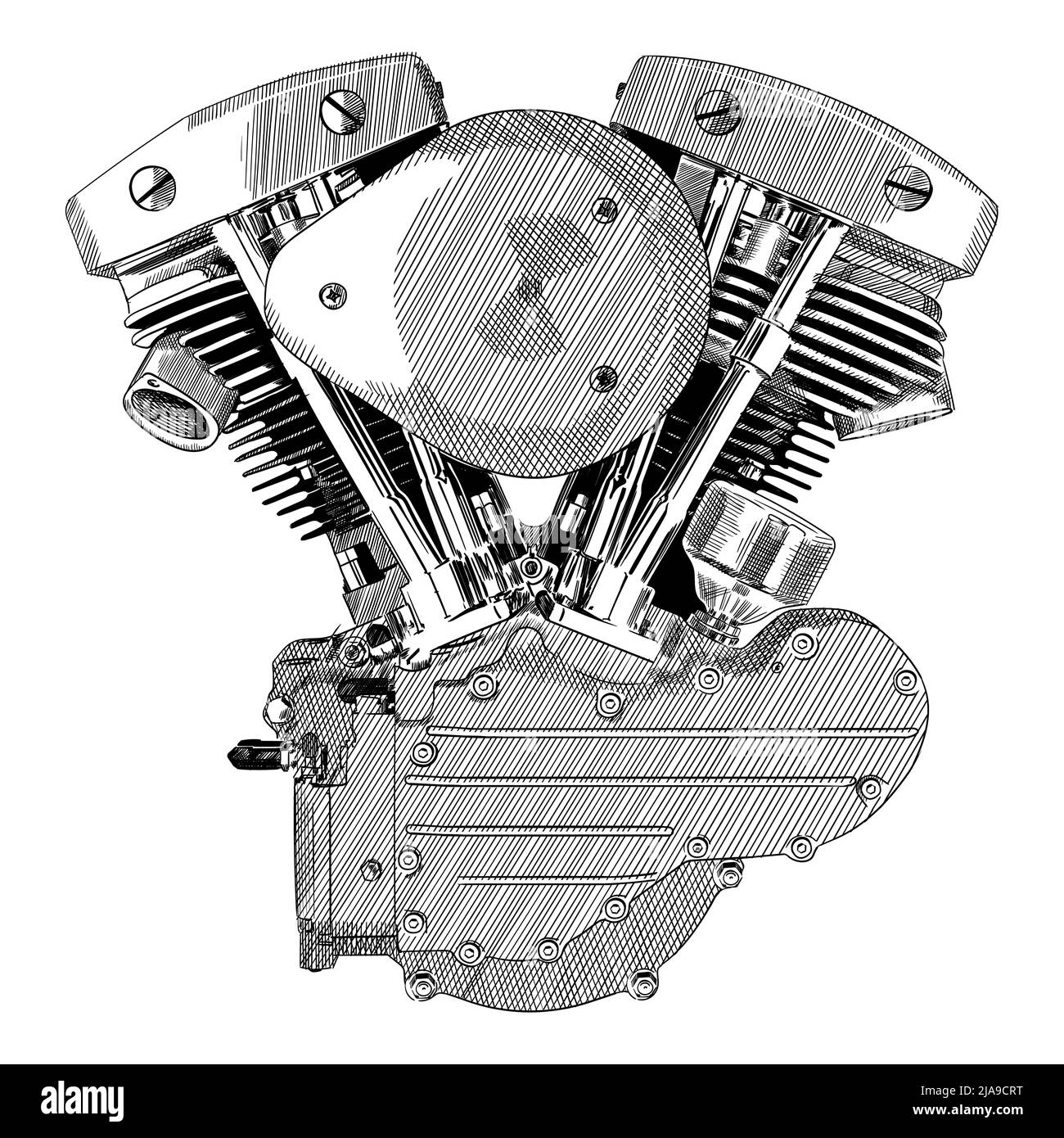 Motorcycle engine of internal combustion isolated on a white background. Stock Vector