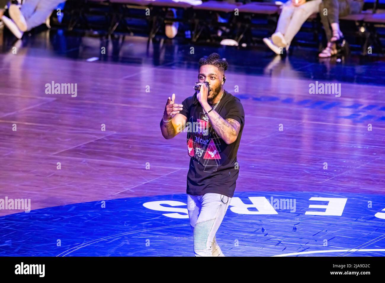 Edmonton, Canada. 27th May, 2022. Edmonton Rapper OG Jonah performs during the Half-Time at the Edmonton Stingers home opener at Edmonton Expo Centre. Credit: SOPA Images Limited/Alamy Live News Stock Photo