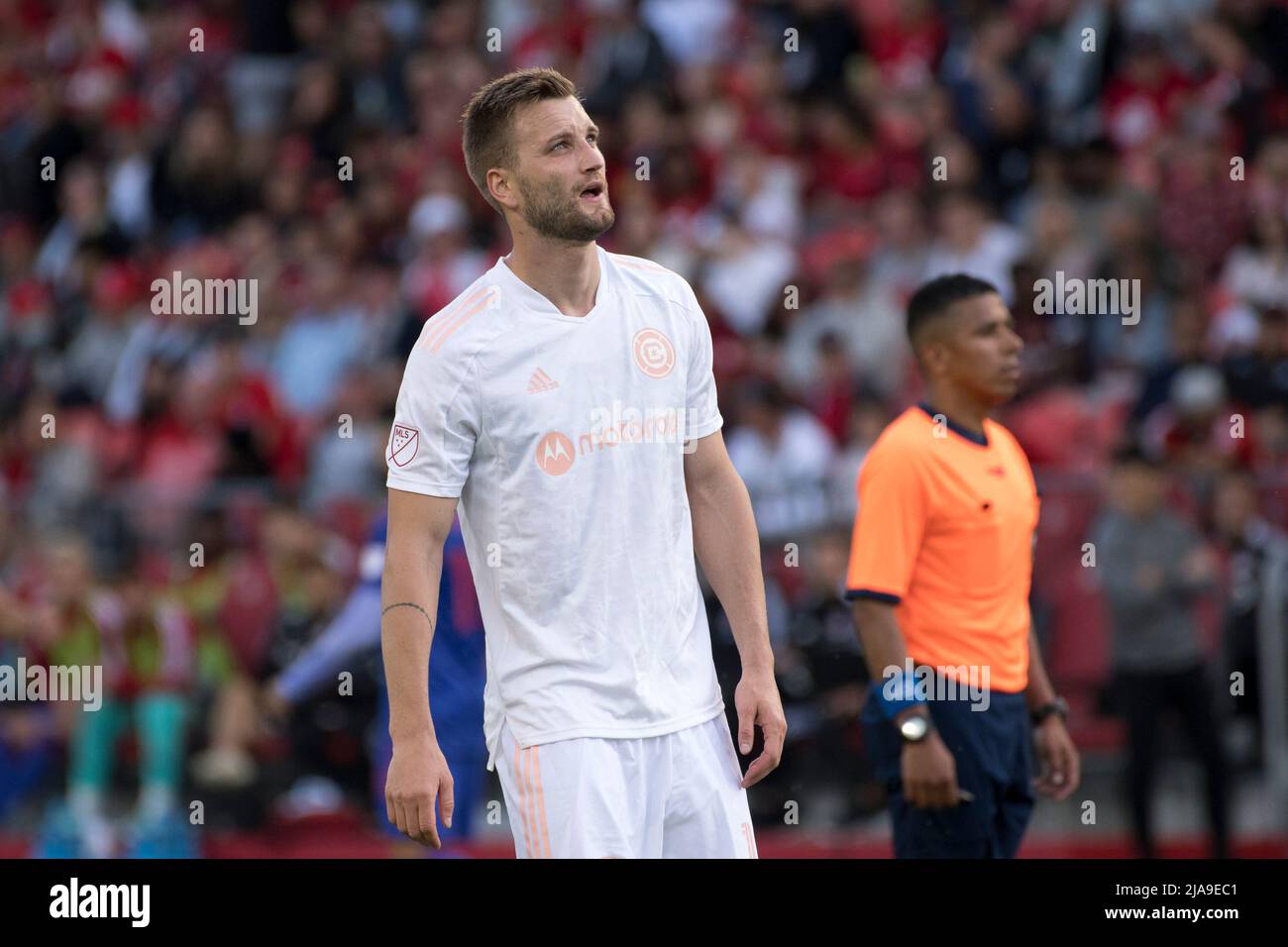 Toronto, Canada. 28th May, 2022. Kacper Przybylko (11) seen during the MLS game between Toronto FC and Chicago Fire FC at BMO Field. (Final score; Toronto FC 3-2 Chicago Fire). Credit: SOPA Images Limited/Alamy Live News Stock Photo