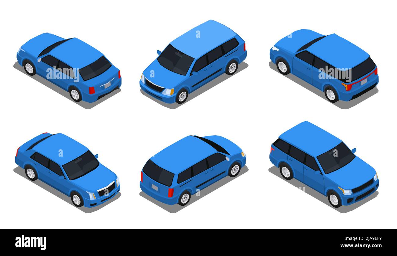Most common auto accidents car types angle collisions isometric set
