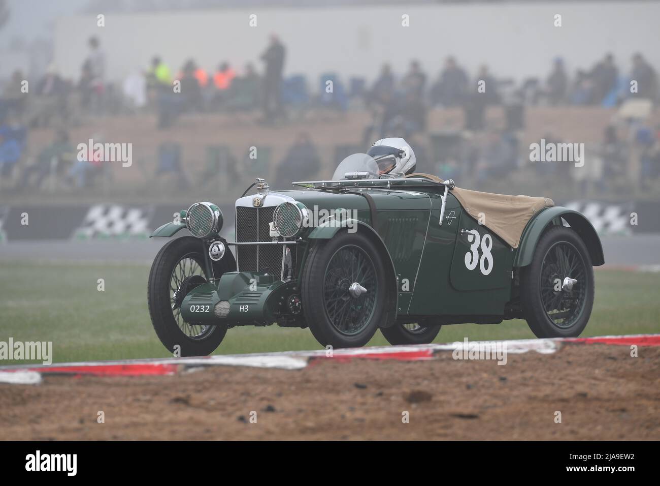 Winton, Australia. 29 May, 2022.  A British Racing Green 1932 MG J3 cuts a lonely figure during a foggy start to Sunday's Historic Winton. Historic Winton is Australia's largest and most popular all-historic motor race meeting. Credit: Karl Phillipson/Optikal/Alamy Live News Stock Photo