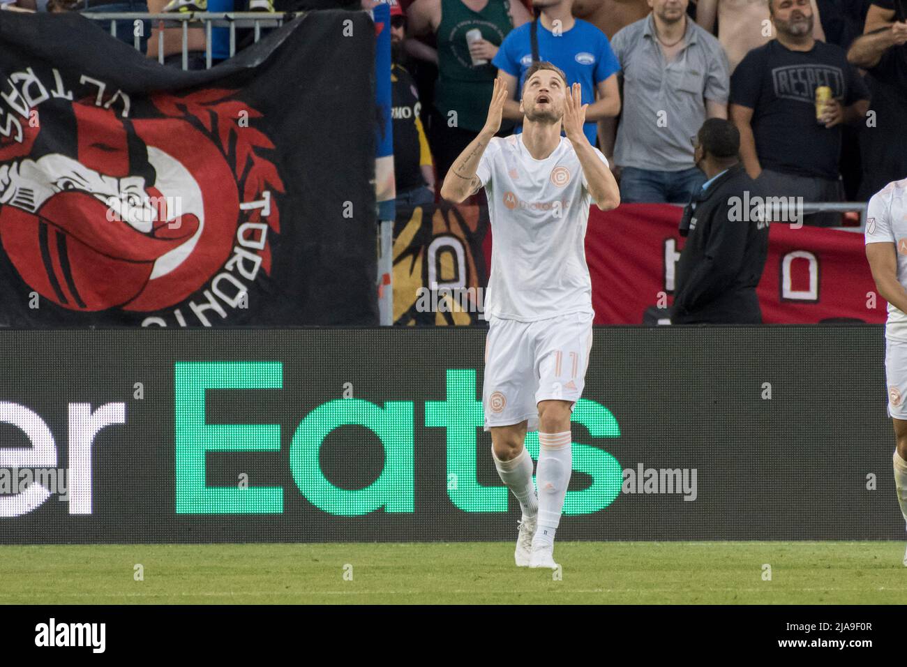 Toronto, Canada. 28th May, 2022. Kacper Przybylko of Chicago Fire  celebrates scoring during the 2022 Major League Soccer (MLS) match between Chicago  Fire and Toronto FC at BMO Field in Toronto, Canada