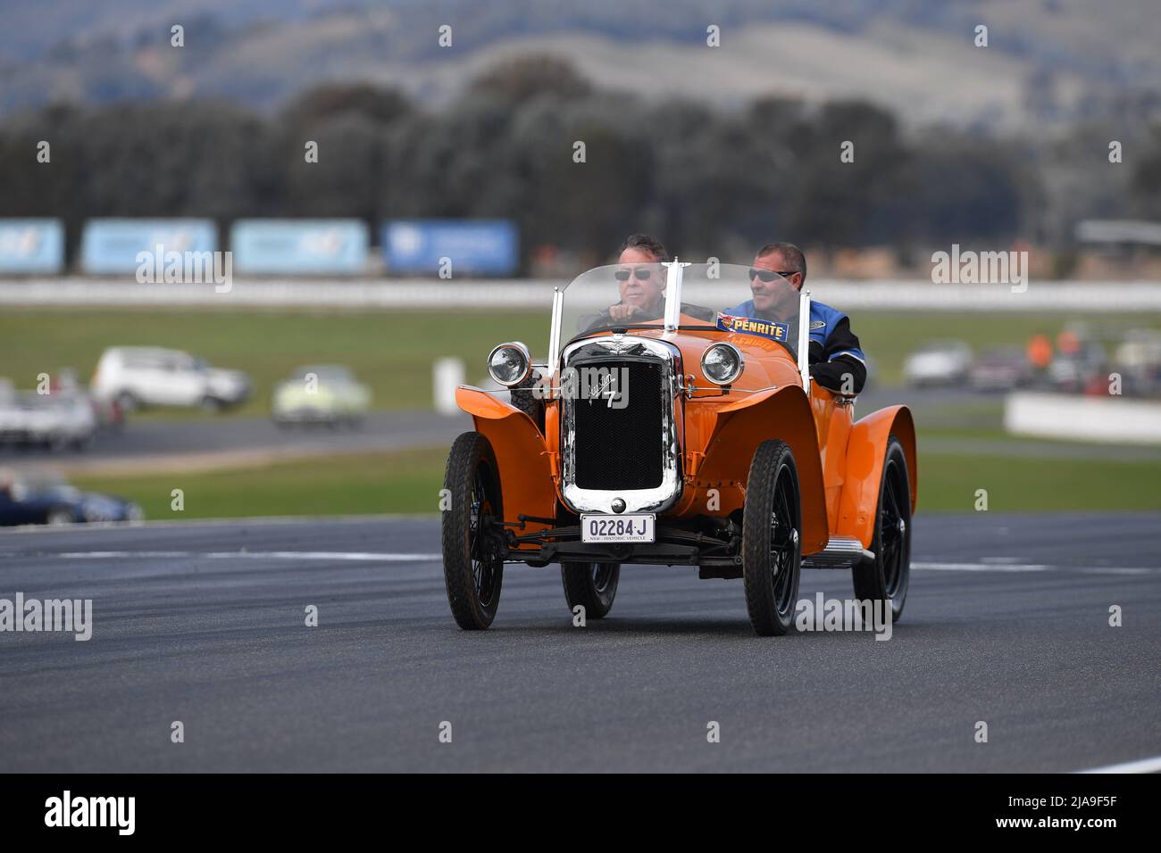 Winton, Australia. 29 May, 2022. An Austin 7 tours the Winton Race Circuit for the historic vehicle parade laps at Historic Winton, Australia's largest and most popular all-historic motor race meeting. Credit: Karl Phillipson/Optikal/Alamy Live News Stock Photo