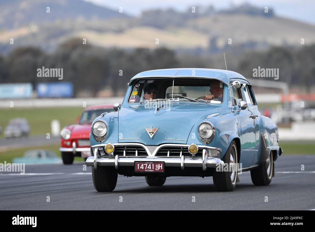 Winton, Australia. 29 May, 2022. A classic Studebaker Land Cruiser tours the Winton Race Circuit for the historic vehicle parade laps at Historic Winton, Australia's largest and most popular all-historic motor race meeting. Credit: Karl Phillipson/Optikal/Alamy Live News Stock Photo