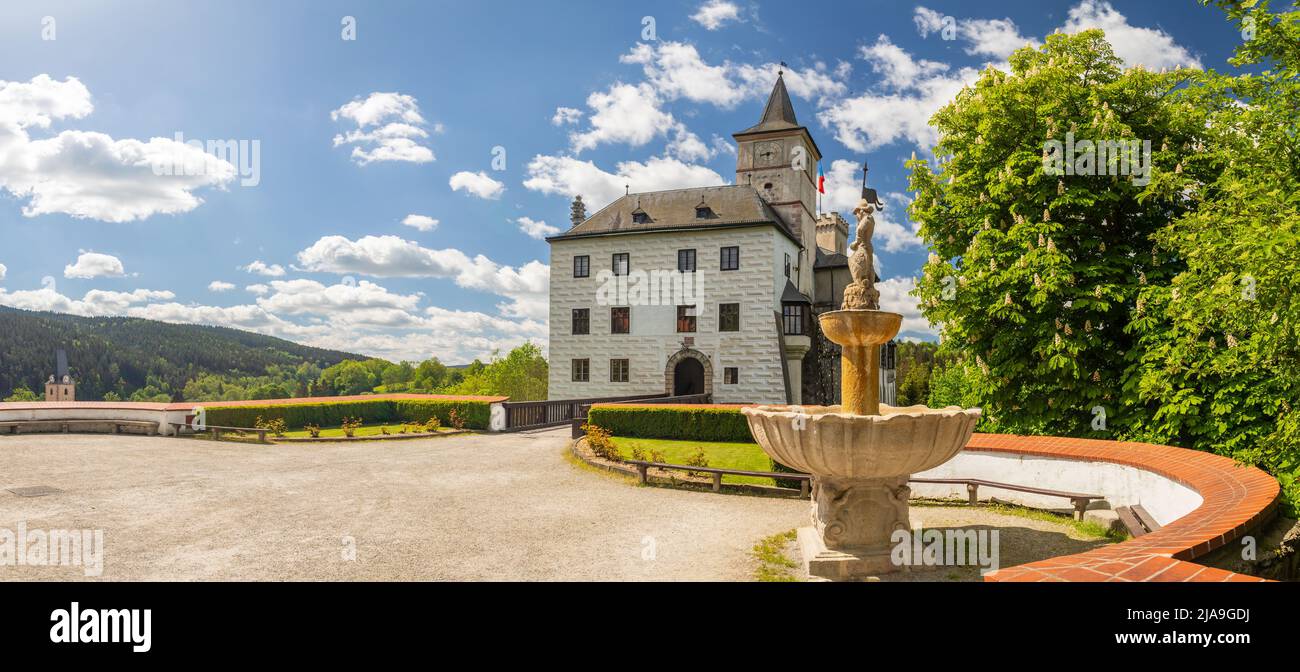 Rozmberk castle - Rosenberg castle - in South Bohemia, Rozmberk nad Vltavou, Czech Republic Stock Photo
