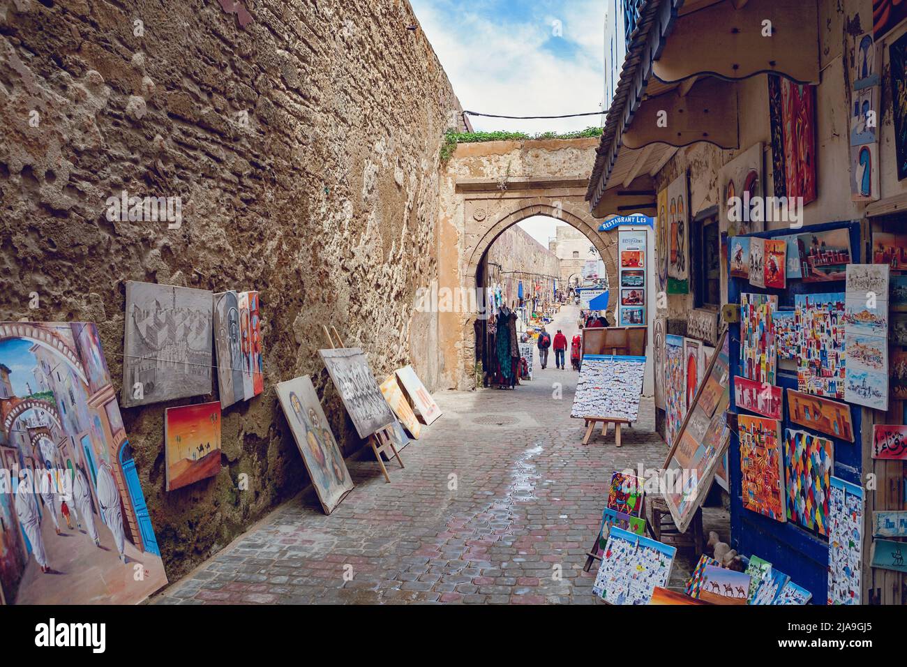 Essaouira (formally Mogador), Morocco.  The Medina.  Inside the old walls of the ramparts there are many small artisan's shops. Stock Photo