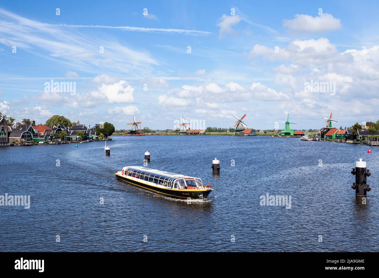 Zaanse Schans, tourist attraction, working windmills, North Holland. Stock Photo