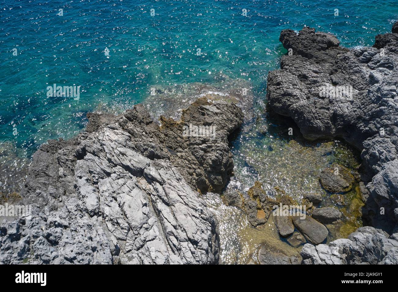 Rocky beach in the Adriatic Sea, in Montenegro Stock Photo