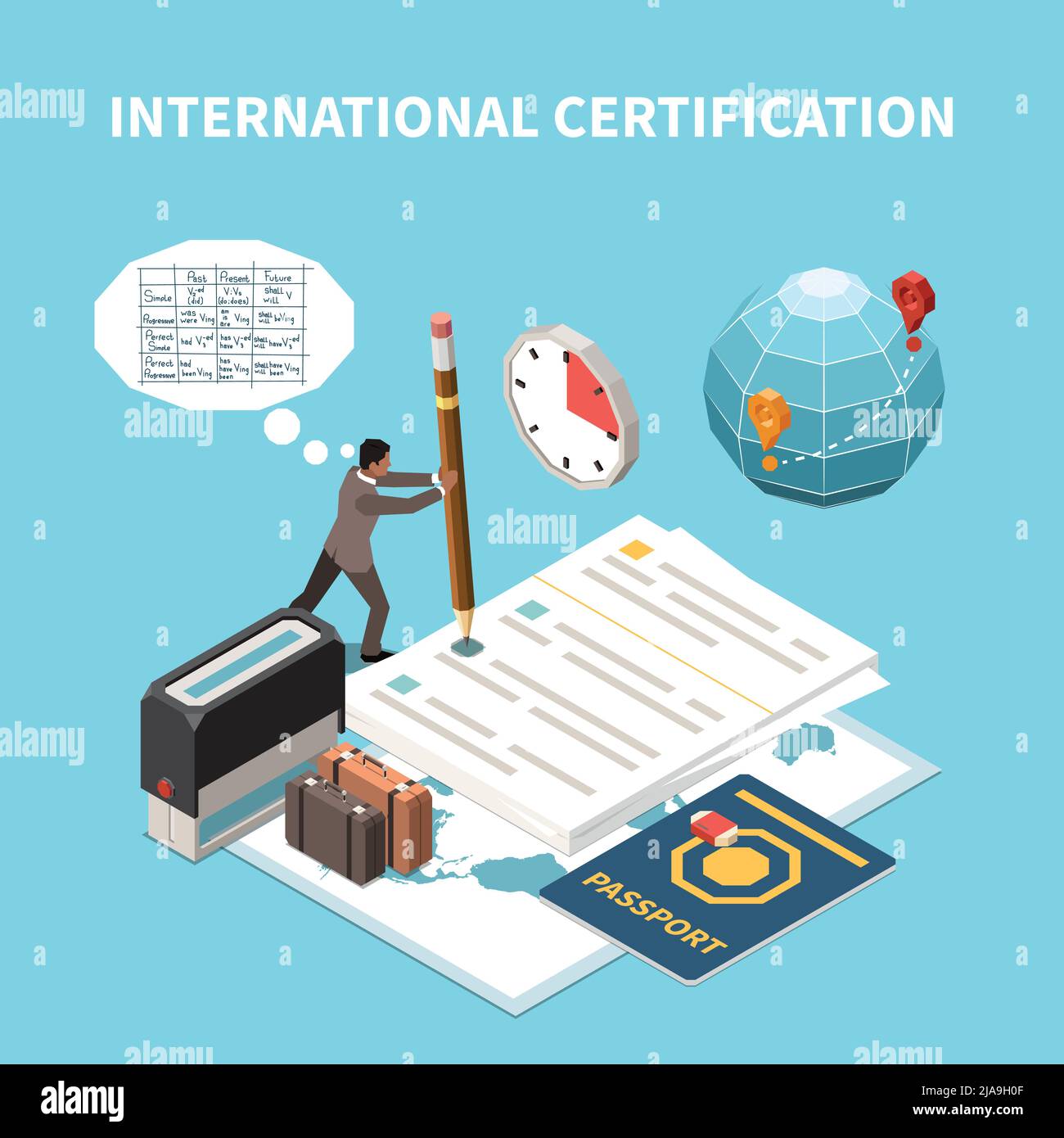 International certification foreign language exam composition with test