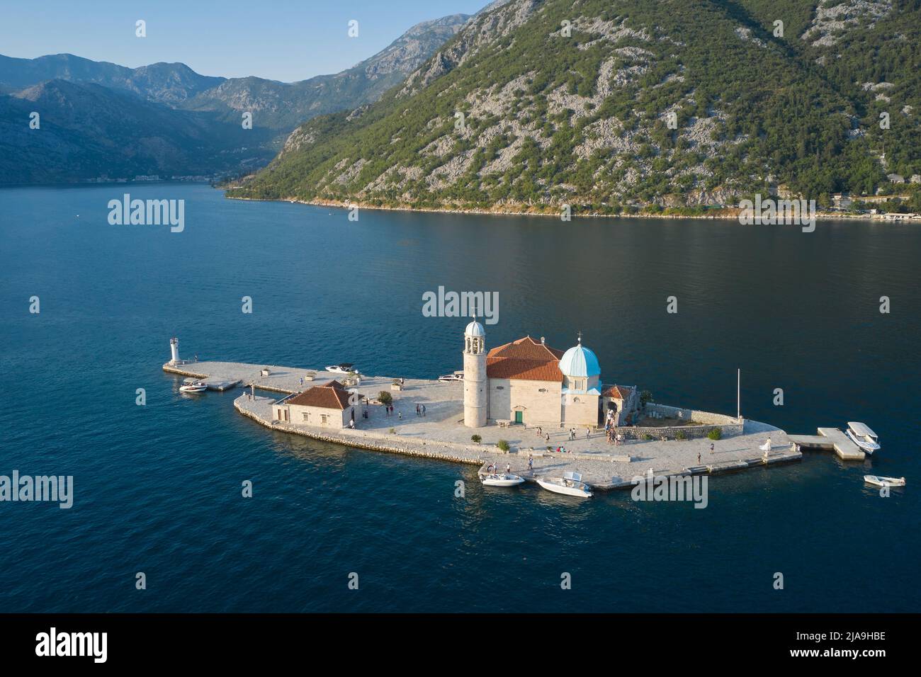 Amazing island with a church of Our Lady in Perast, Montenegro Stock Photo