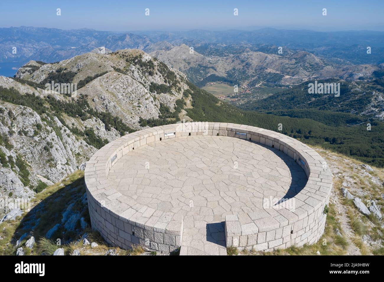 Amazing viewpoint for tourists with mountain view in Montenegro, Lovcen National Park Stock Photo