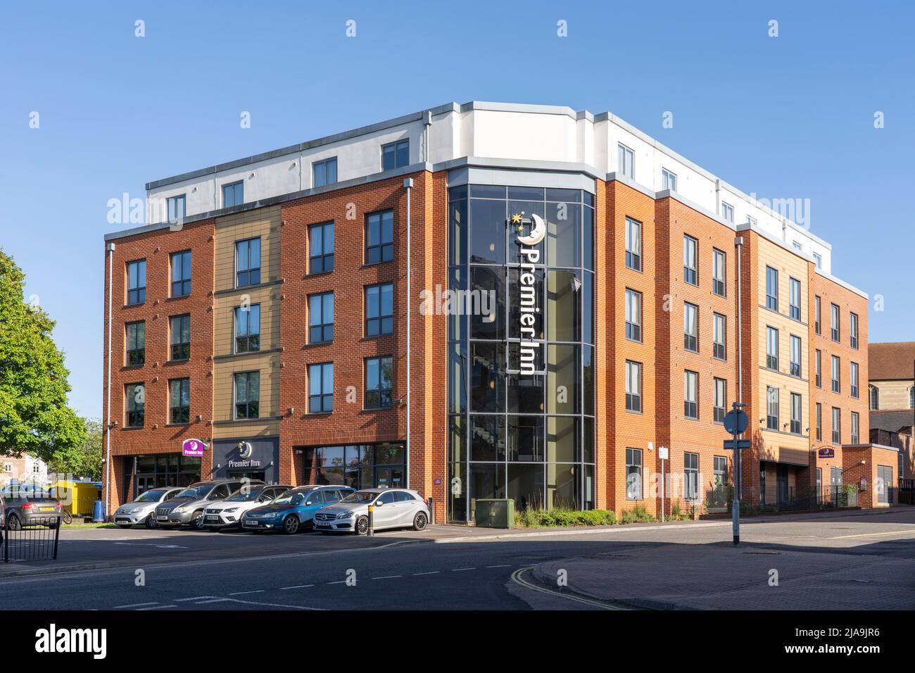 The Premier Inn hotel in Basingstoke town centre on a sunny day, England. Theme - hotel industry, occupancy rates, hotels industry, guest numbers Stock Photo