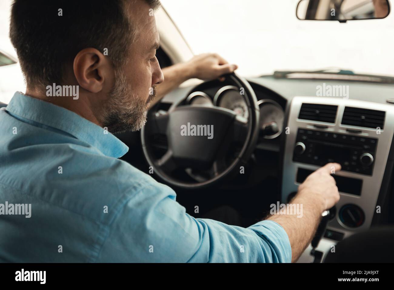 Man Driving Car And Listening To Music Stock Photo Alamy