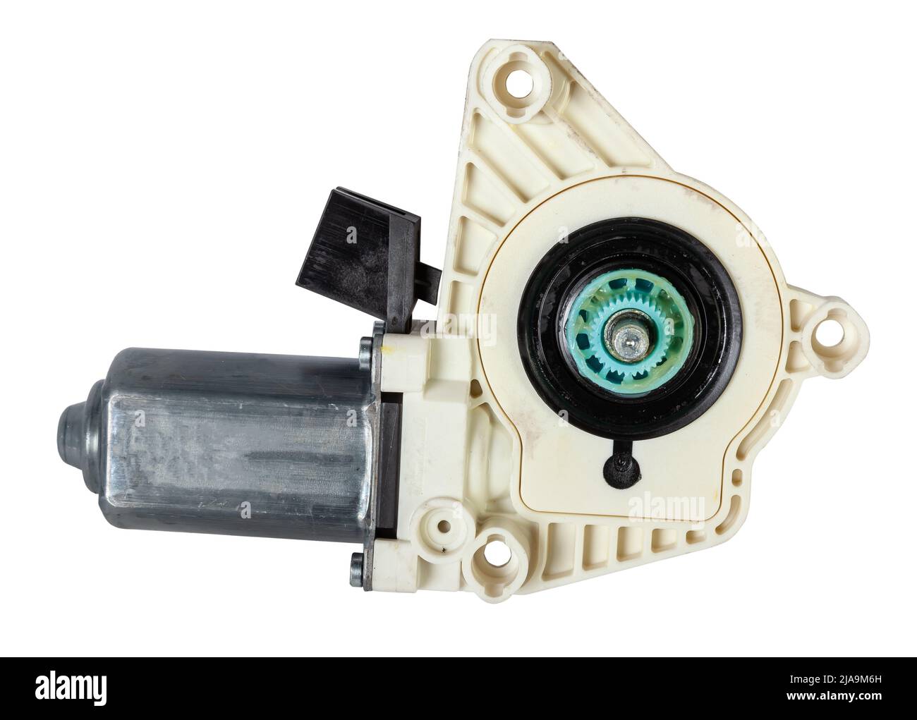 Electric window mechanism motor for a car on a white isolated