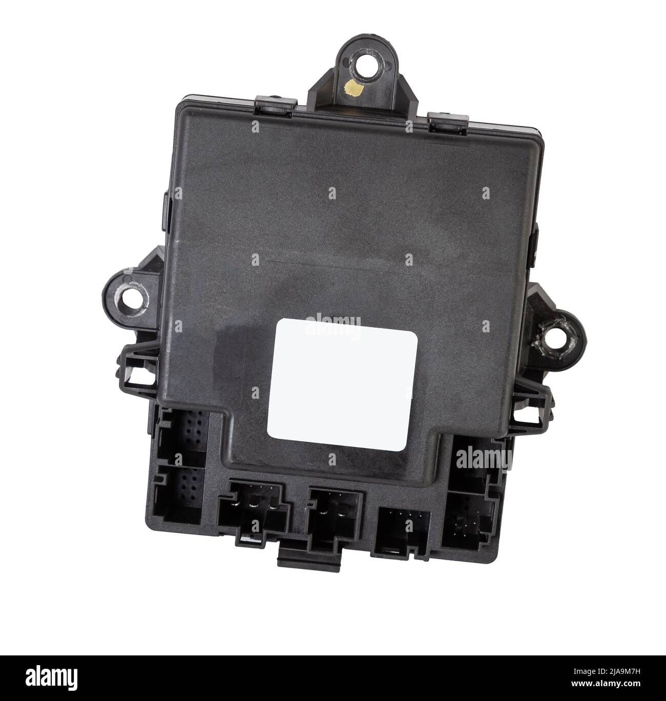 Plastic car engine control unit with plastic elements on a white