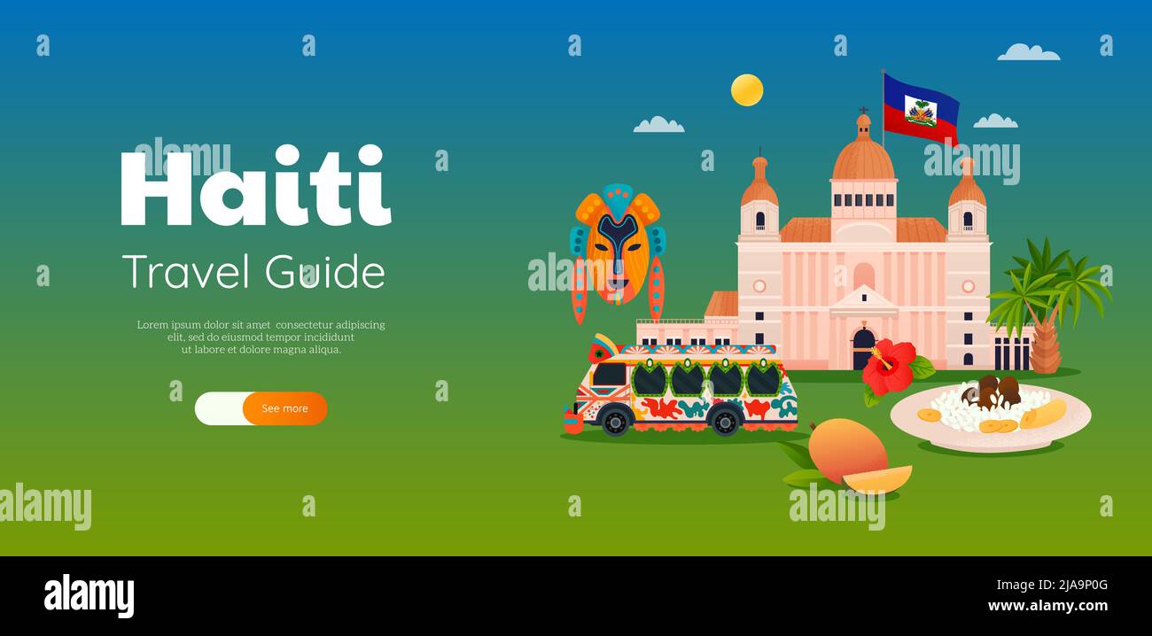 Haiti travel guide flat horizontal web banner with historic building Haiti travel guide flat horizontal web banner with historic building