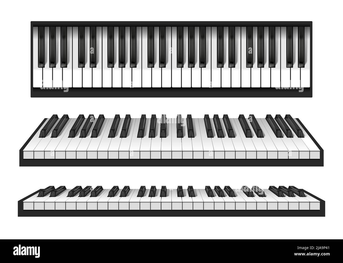 Keyboards of classic piano instrument realistic set isolated on white background vector illustration Stock Vector