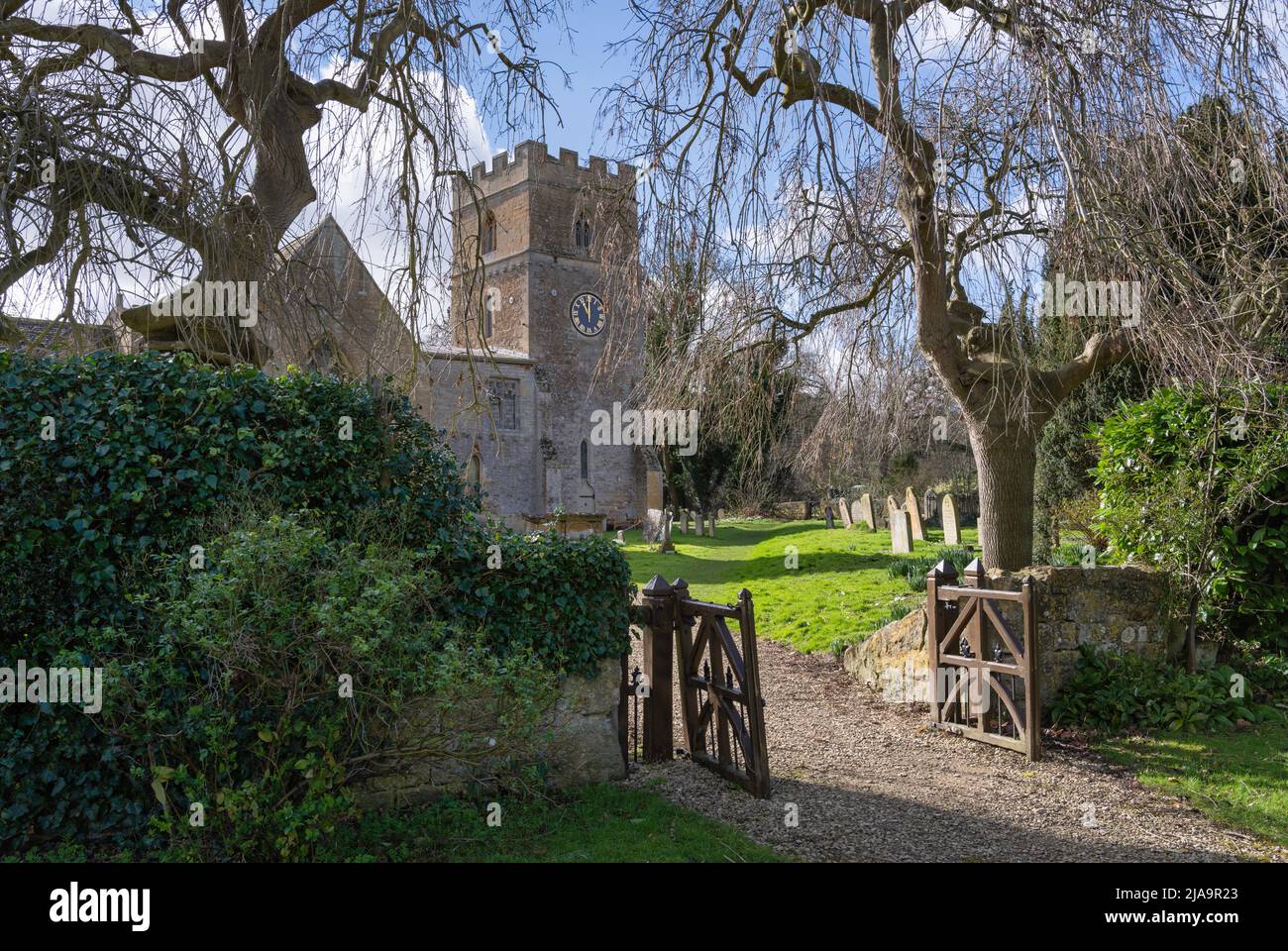 The Cotswold church at Dumbleton, Gloucestershire, England. Stock Photo