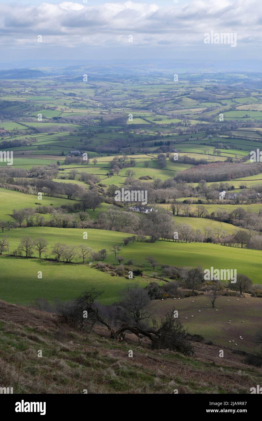 View from Skirrid Fawr near Abergavenny, Wales, UK. Stock Photo