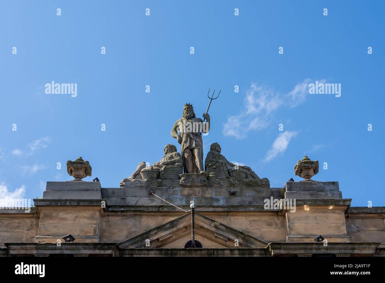 Statue of Neptune and Fishwives above the former Fish Market on the Quayside, Newcastle upon Tyne, UK. Stock Photo