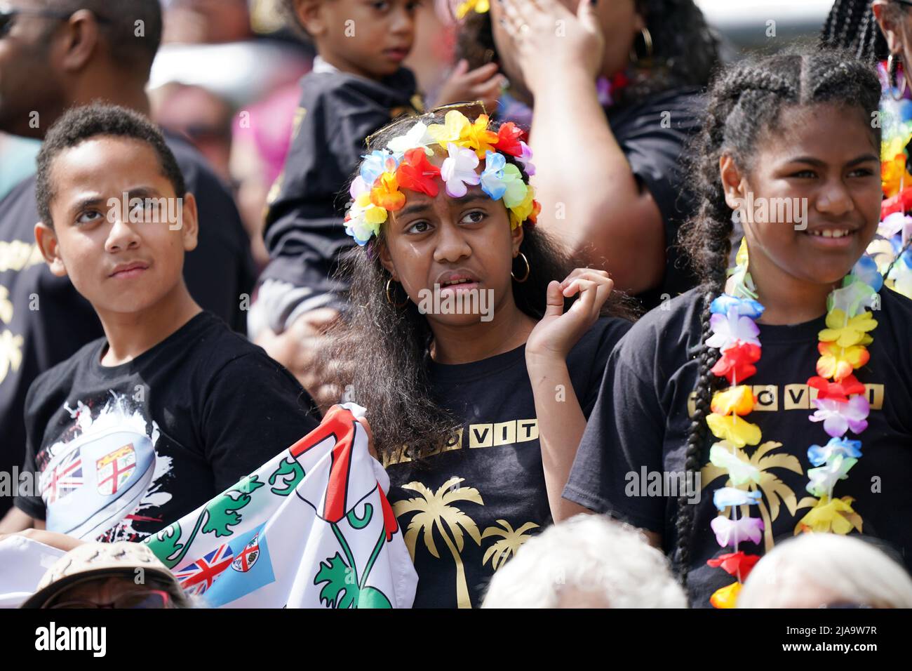 Fiji fans during day two of the HSBC World Rugby Sevens Series at Twickenham Stadium, London. Picture date: Sunday May 29, 2022. Stock Photo