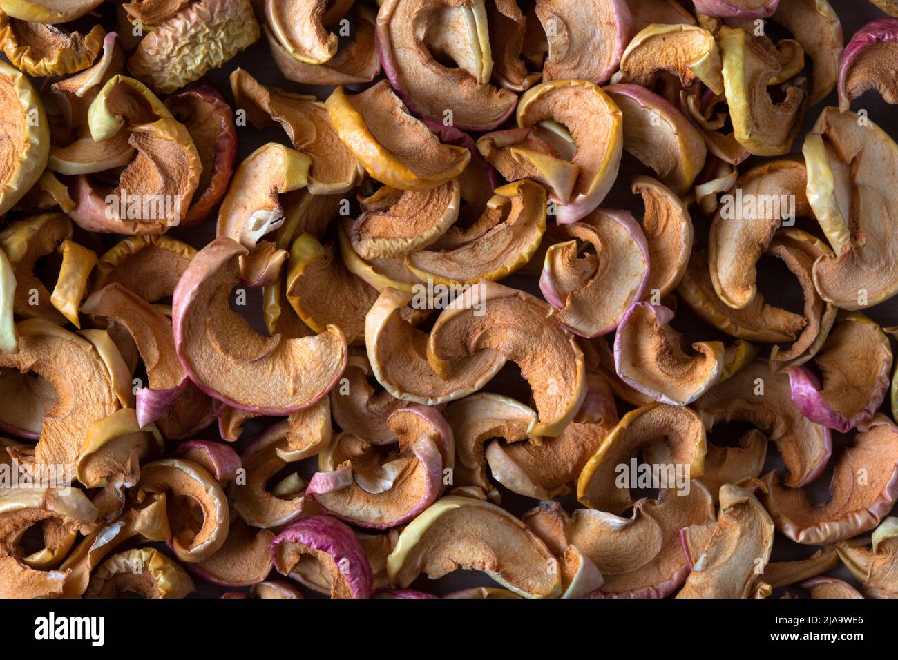 Dried sliced apple background, top view Stock Photo