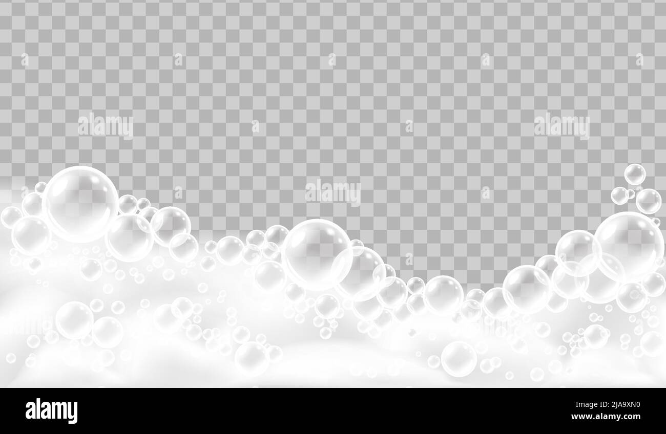 Bath foam realistic concept large bubbles of lush white foam on the