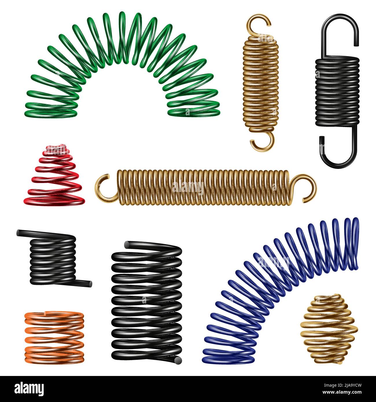 Metal spring detail realistic set with resistance symbols isolated