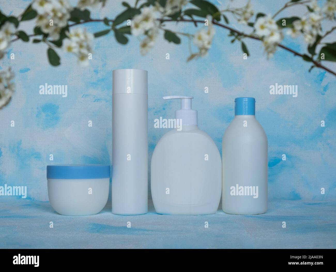 Bottles for cosmetic products without a label. Facial skin care concept ...