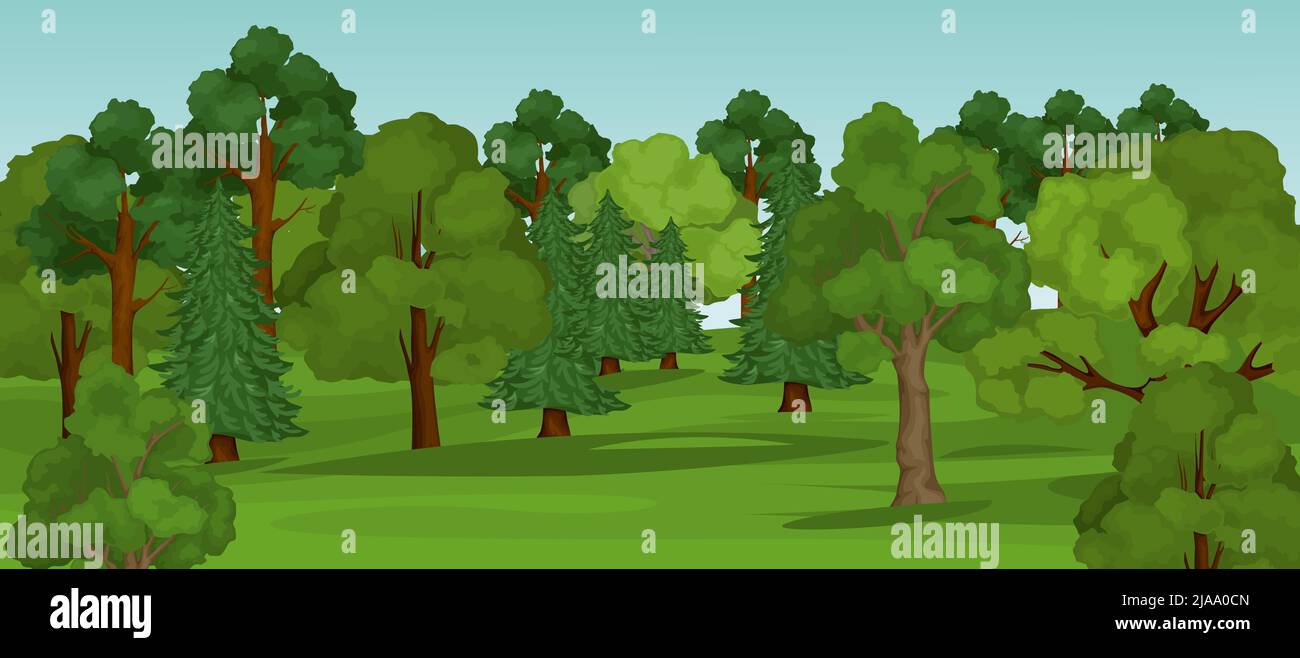 Tree composition with horizontal outdoor landscape with clear sky grass ...