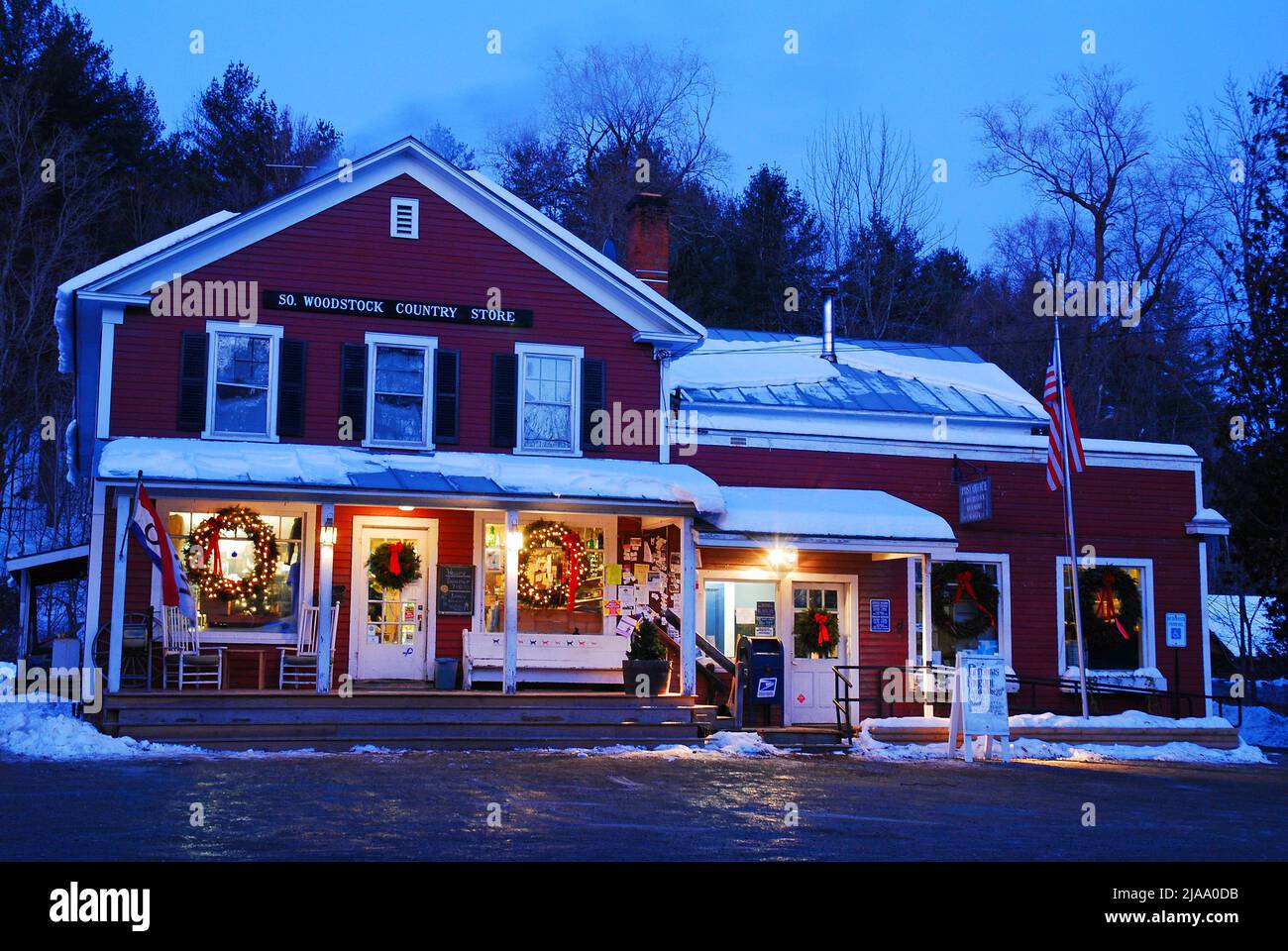 The South Woodstock Country store is aglow during the Christmas season Stock Photo