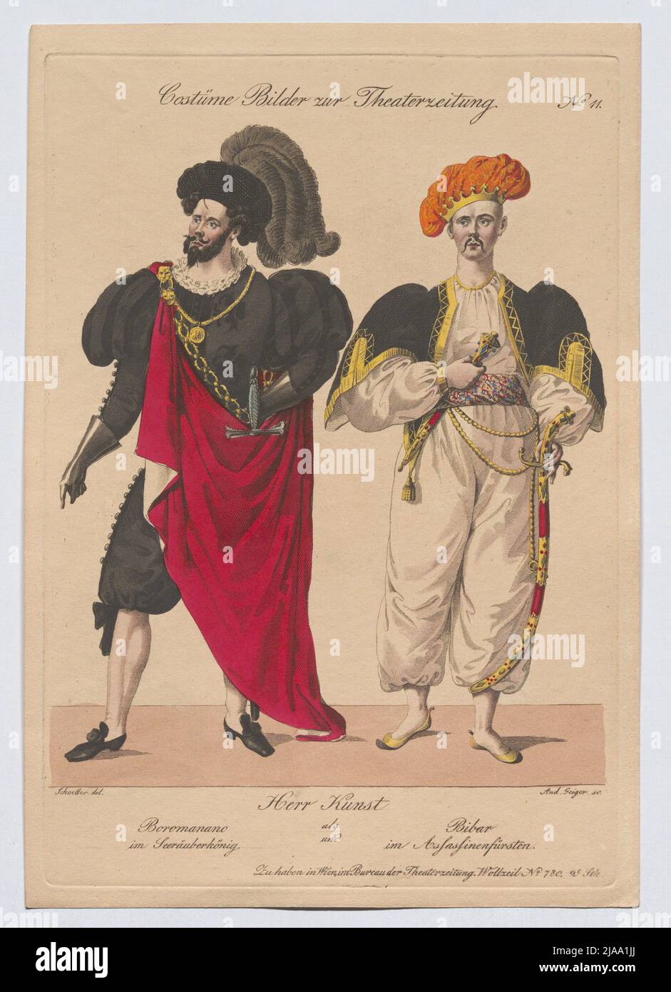 Mr. Wilhelm Kunst as a Boromanano in the pirate king and as a Bibar the assassin prince (costume picture No. 11 for the theater newspaper). Andreas Geiger (1765-1856), Copper Engraver, after: Johann Christian Schoeller (1782-1851), artist Stock Photo