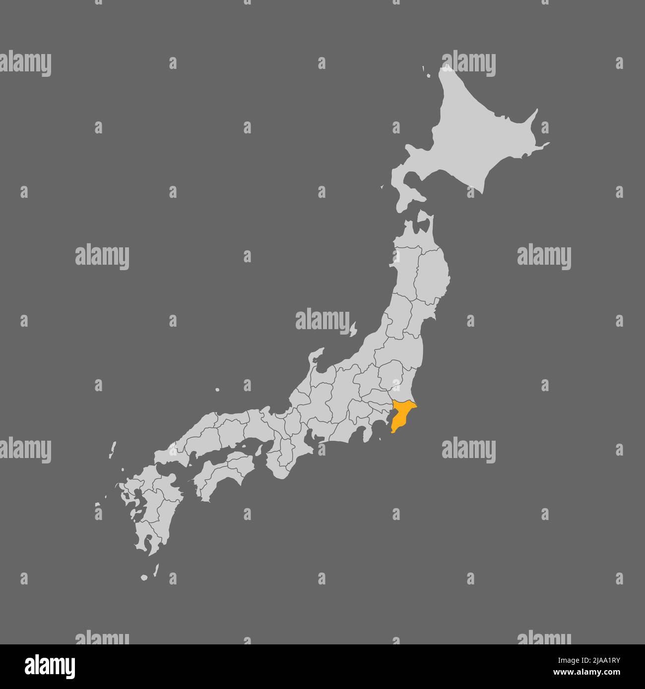 Chiba prefecture highlighted on the map of Japan Stock Vector