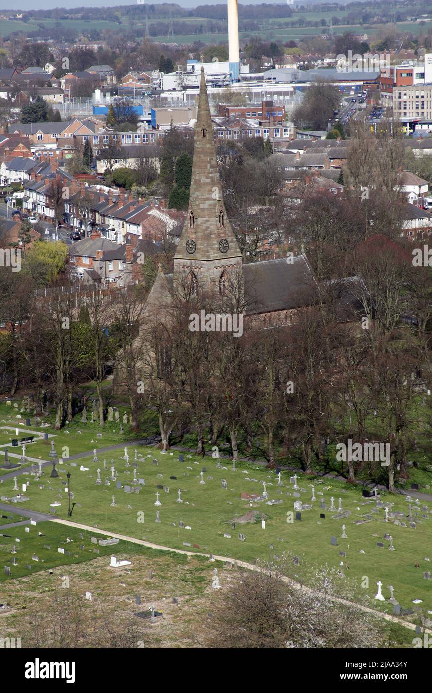 Holy Trinity Church, Heath Town, Wolverhampton. Aerial View Stock Photo