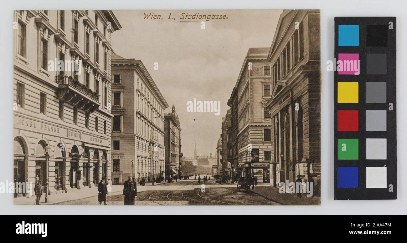 1st, Stadiongasse - view against Volksgarten, postcard. Wolf, United  Kunstanstalten Vienna, producer Stock Photo - Alamy