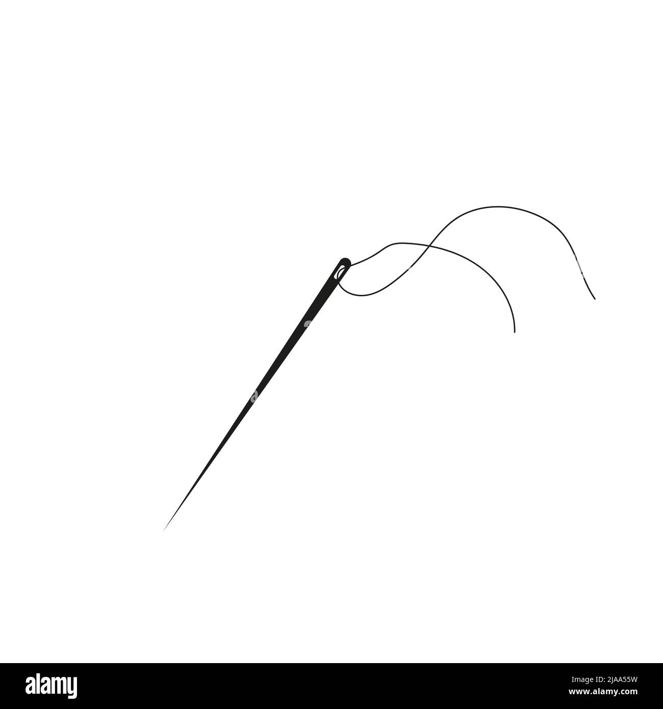 Sewing needle with thread glyph icon. Silhouette symbol. Tailoring