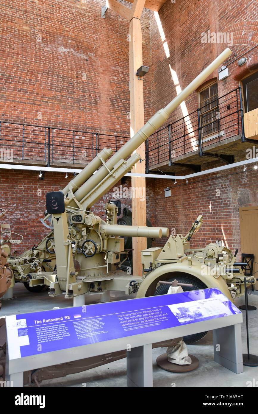 Famous German WW2 88mm anti aircraft gun on display at the royal armouries museum, Fort Nelson near Portsmouth, Hampshire Stock Photo