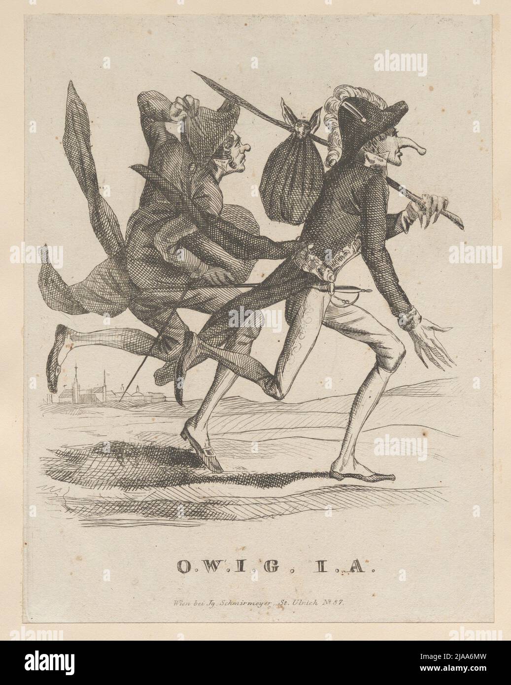 Czapka and Metternich on the run (caricature). Ignaz Schmirmeyer, publisher Stock Photo