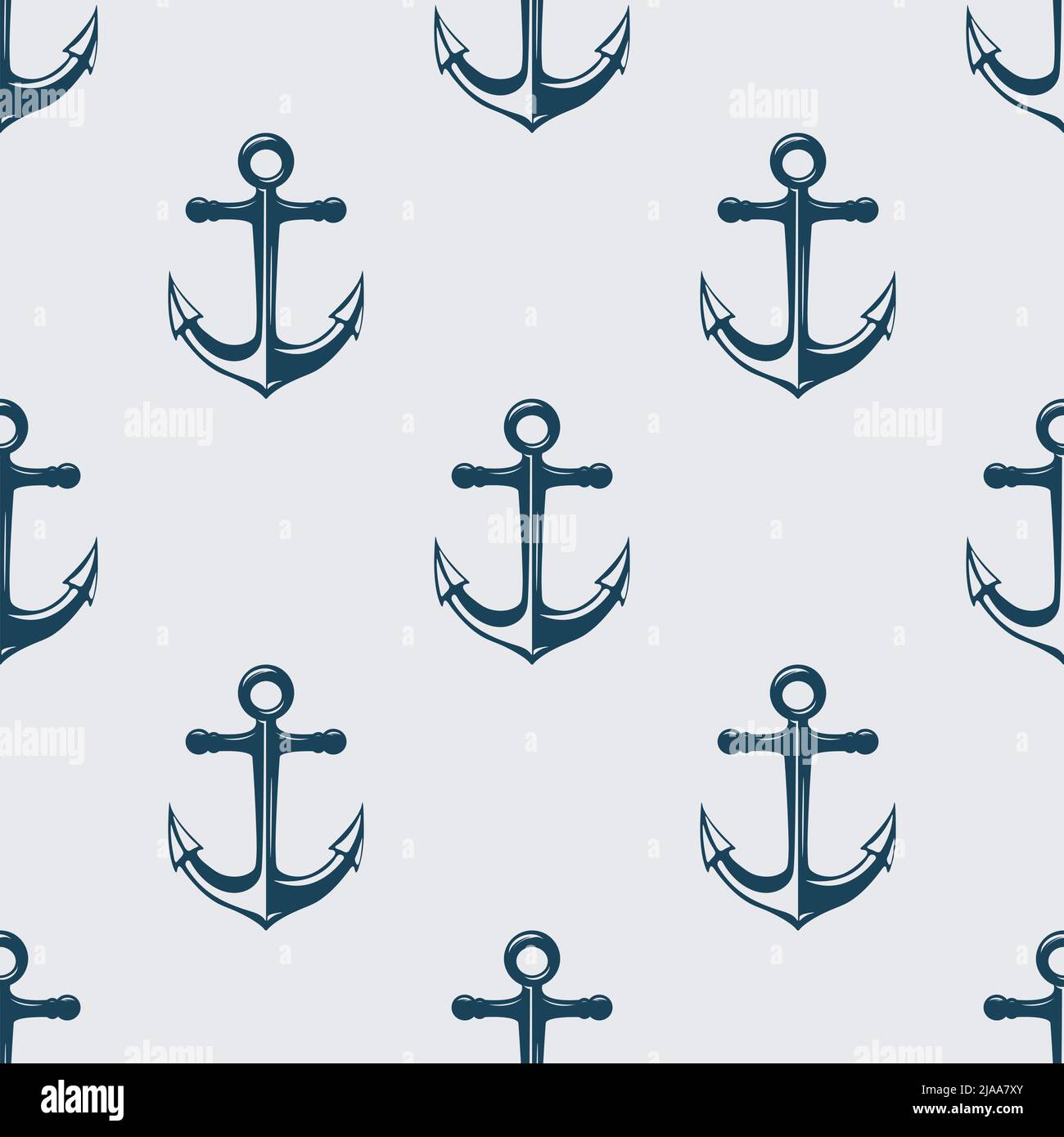 Vector Seamless Pattern with Hand drawn Anchor. Design Template for Textile, Apparel, Wallpapers. Blue Anchor on White. Antique Vintage Marine Anchors Stock Vector