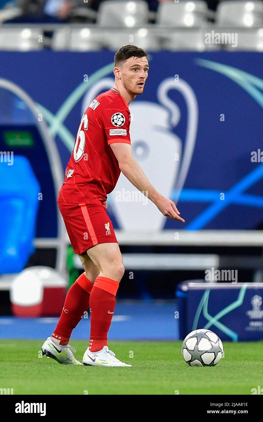 Paris, France. 28th May, 2022. Andrew Robertson (26) of Liverpool seen during the UEFA Champions League final between Liverpool and Real Madrid at the Stade de France in Paris. (Photo Credit: Gonzales Photo/Alamy Live News Stock Photo