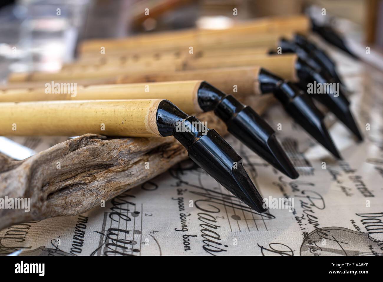 Woodwind musical instrument, handmade wooden saxophone, Stock