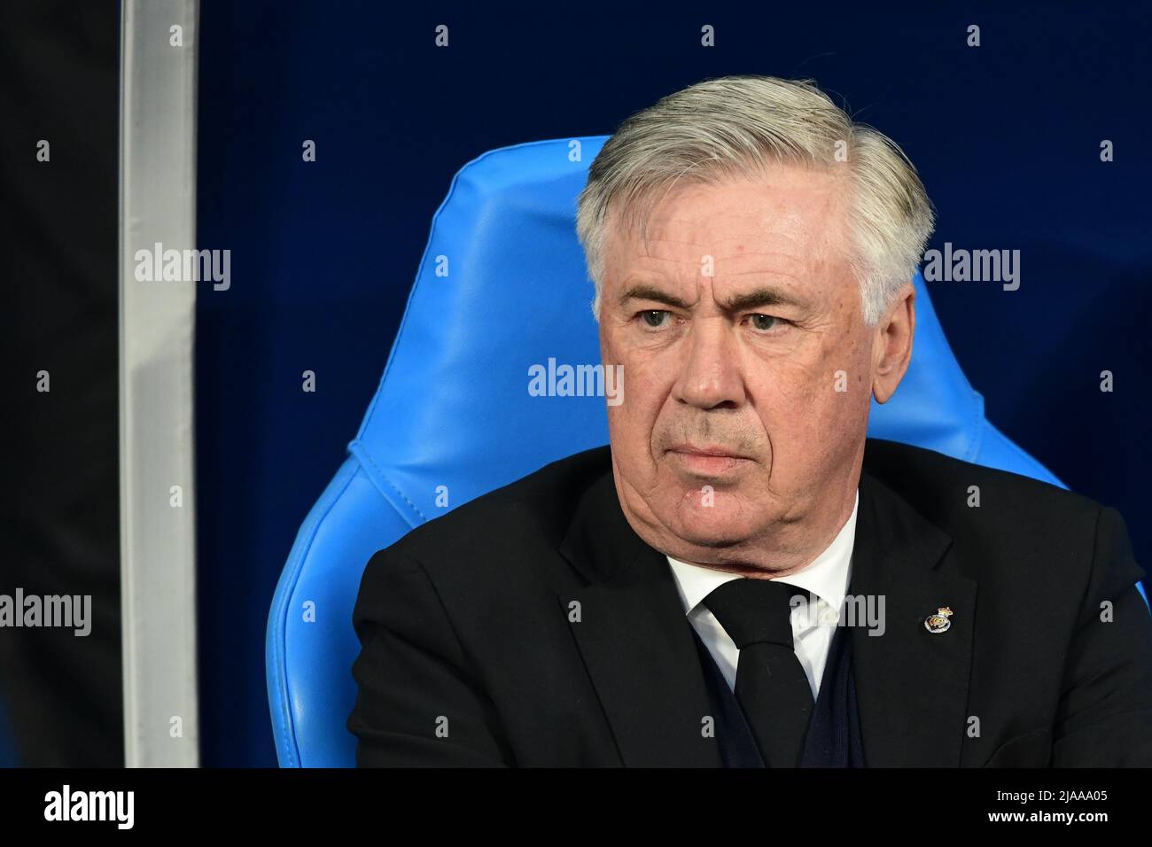 Paris, France. 28th May, 2022. Manager Carlo Ancelotti of Real Madrid seen during the UEFA Champions League final between Liverpool and Real Madrid at the Stade de France in Paris. (Photo Credit: Gonzales Photo/Alamy Live News Stock Photo