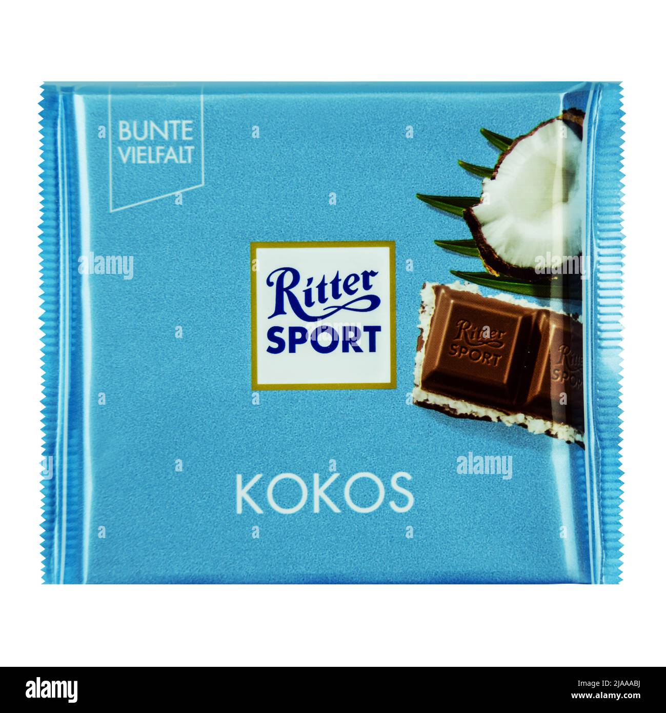 Hamburg, Germany -  May 28   2022:  Ritter Sport Chocolate Kokos isolated on white background Stock Photo
