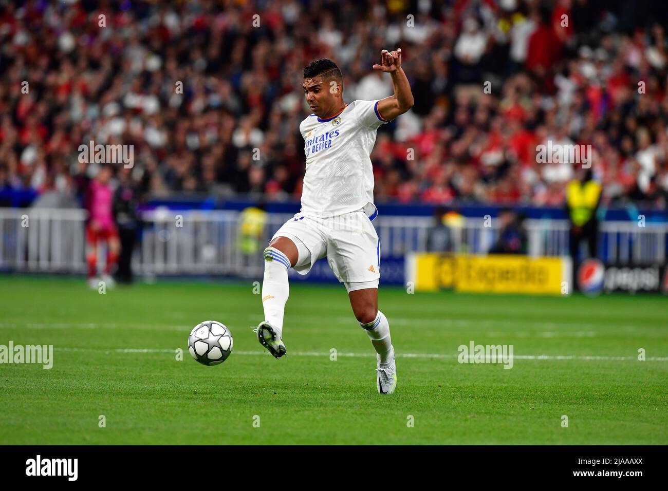Paris, France. 28th May, 2022. Casemiro (14) of Real Madrid seen during the UEFA Champions League final between Liverpool and Real Madrid at the Stade de France in Paris. (Photo Credit: Gonzales Photo/Alamy Live News Stock Photo
