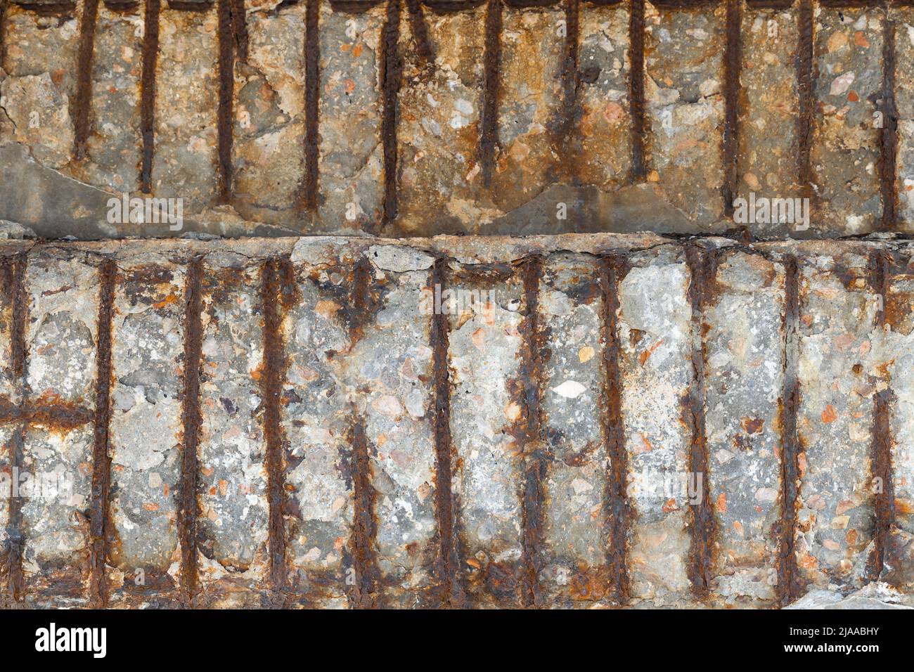 cracked damage cement pier steel reinforcement structure corroded and rust Stock Photo