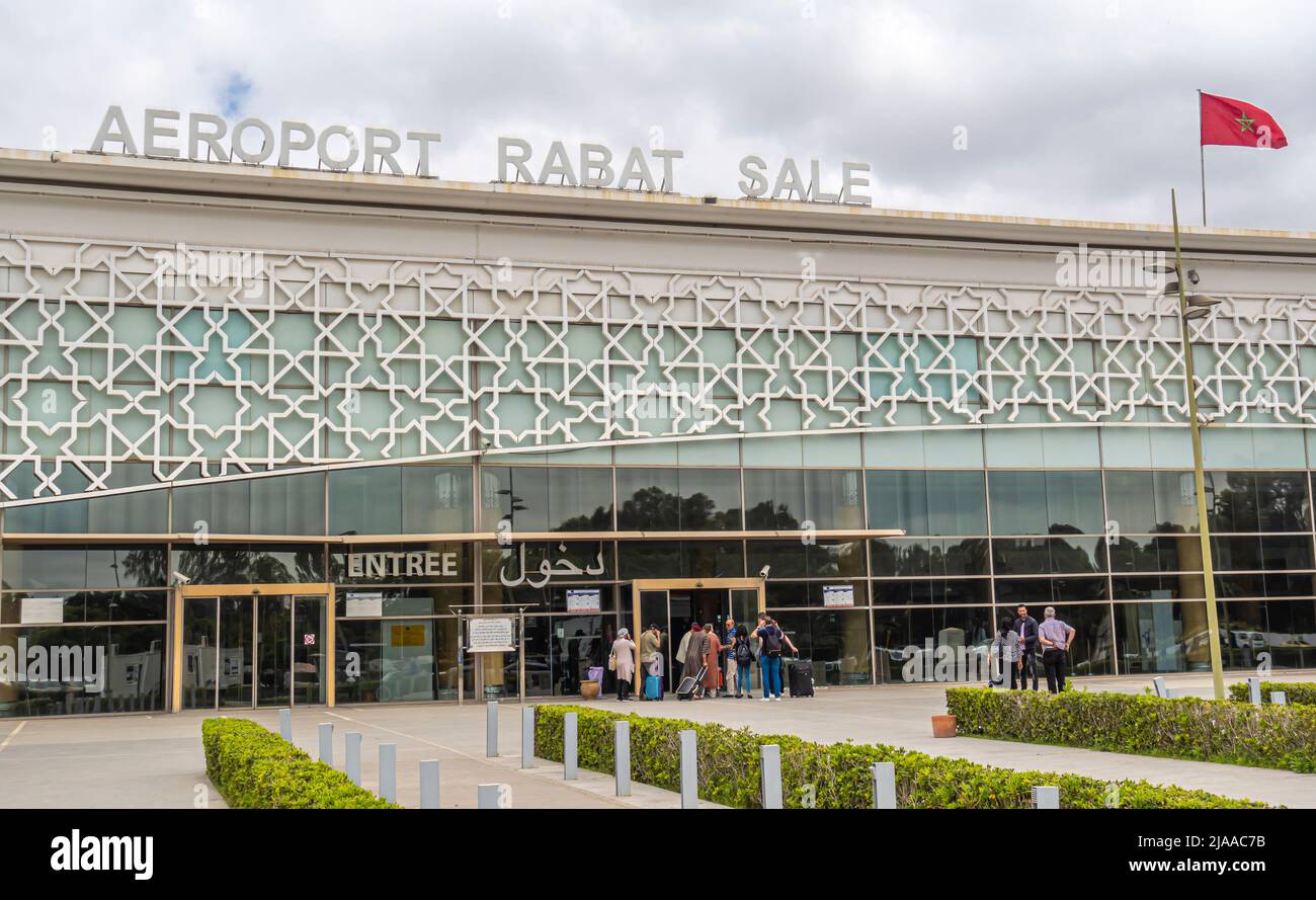 Rabat Sale Airport building with Moroccan flag, Morocco, North Africa