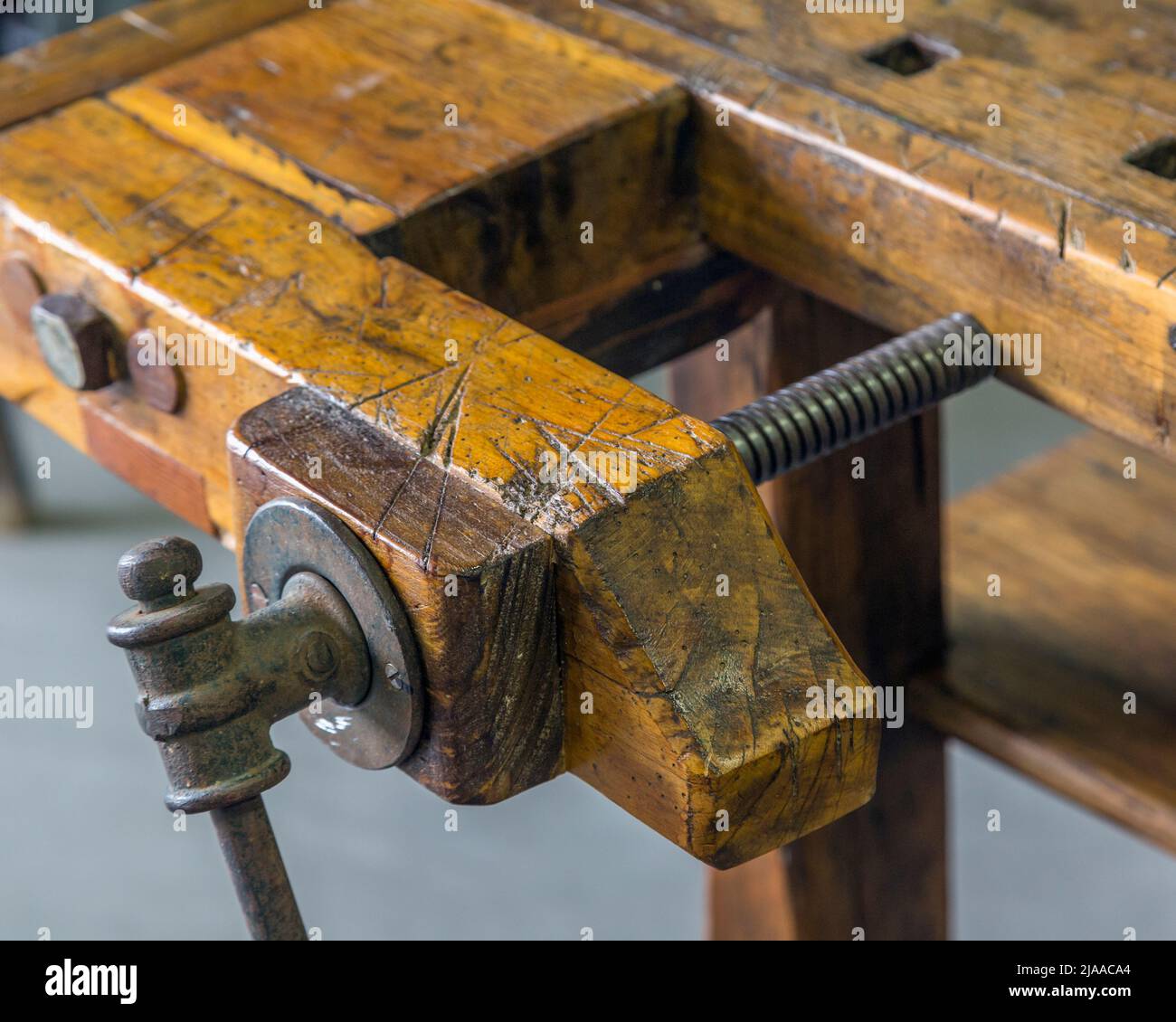 Work bench with vice Stock Photo Alamy